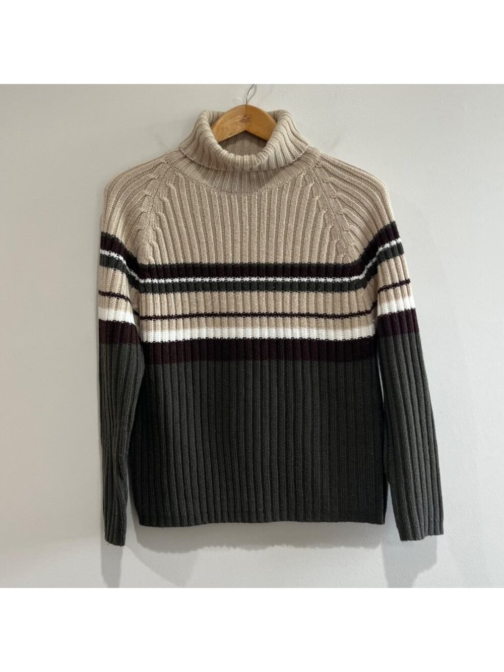 Carolyn Taylor 90s Turtleneck Sweater Womens M Brown Stripe Ribbed Chunky